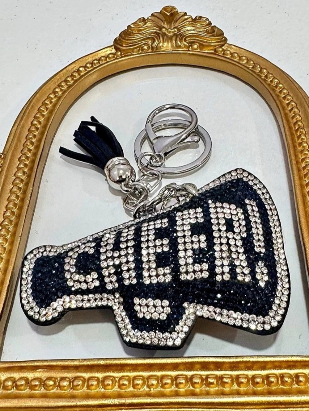 New Black/ Silver  Rhinestone Leopard Keychain
